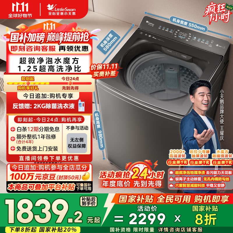 小天鹅（LittleSwan）波轮洗衣机全自动 小乌梅【TB10VE40D】水魔方防缠绕 超微泡 10公斤 家电国家补贴20% 以旧换新
