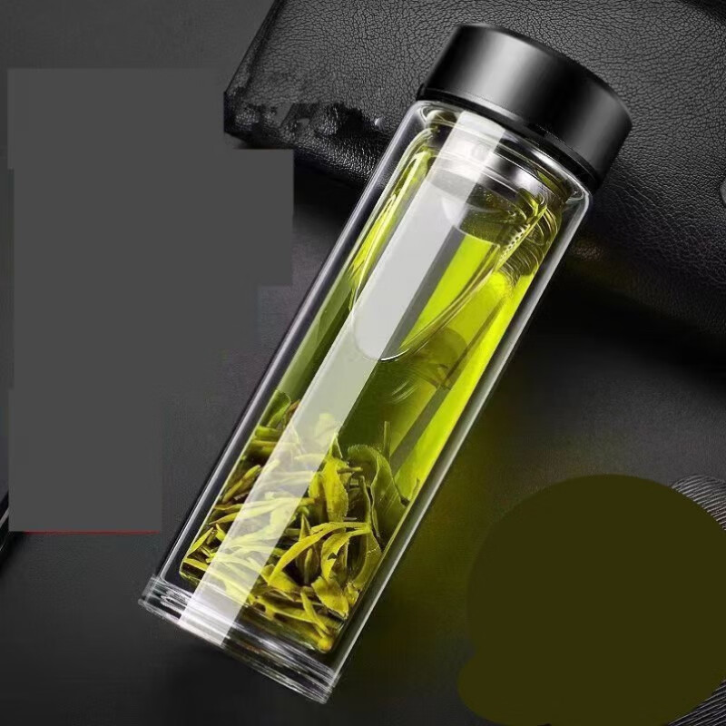 胖东来同款摔不烂钢化玻璃杯500ml耐摔高温硼硅双层玻璃杯保护套 350ml双层隔热钢化款