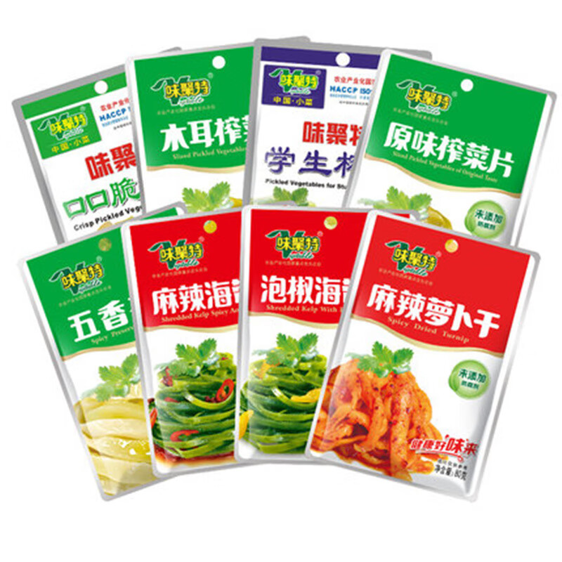 味聚特榨菜爽口海帶學(xué)生口口脆榨菜片下飯菜泡菜食品 麻辣蘿卜干60克*5包