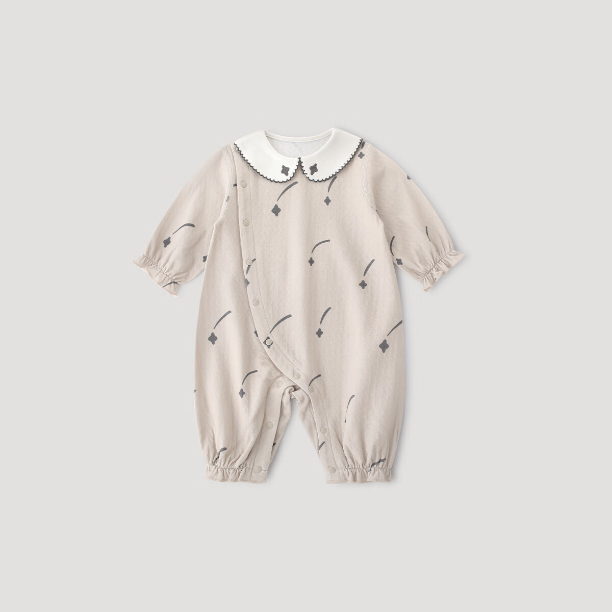 巴厘小猪宝宝连体衣女宝春秋可爱娃娃领莫代尔哈衣秋季小月龄婴儿外出衣服 浅驼色流星雨 73cm