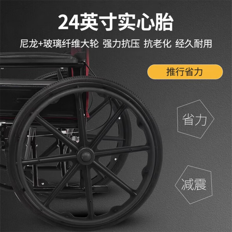 康立普(CANLIPE)轮椅车残疾人老人瘫痪年轻人骨折旅行手动专用小型超轻便折叠推车 医院同款 红色牛津布 加厚减震铝圈轮(送加厚餐桌)