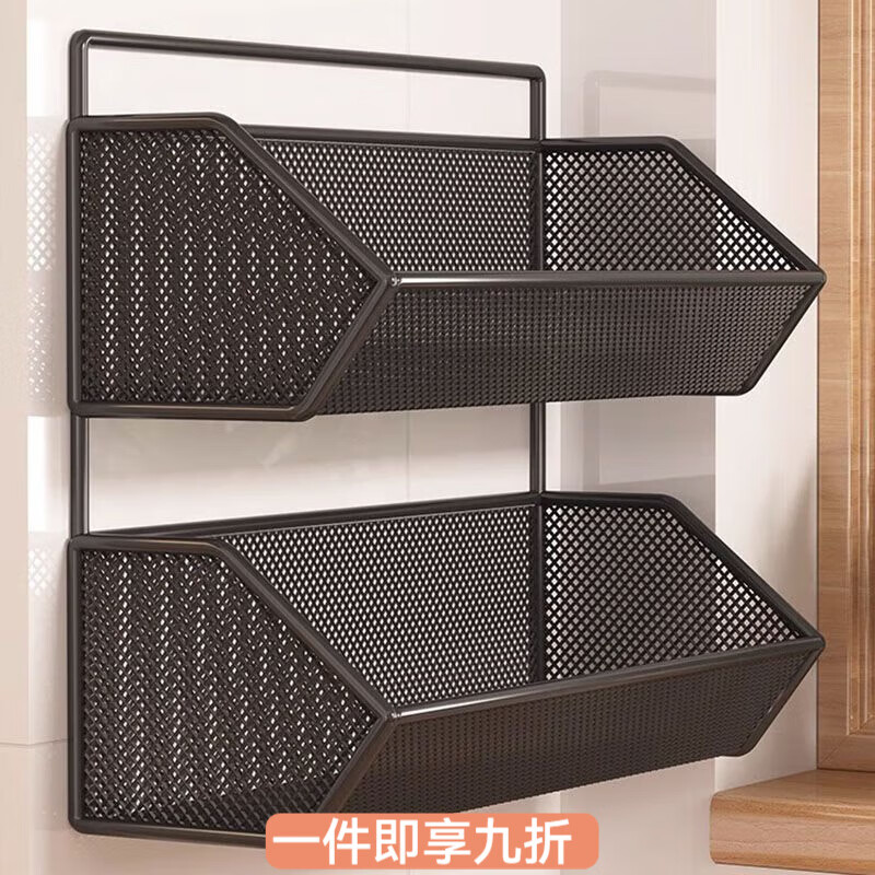 花沐禧厨房置物架姜蒜收纳筐墙上免钉壁挂挂篮多功能蔬菜调料沥水架神器 黑色1层