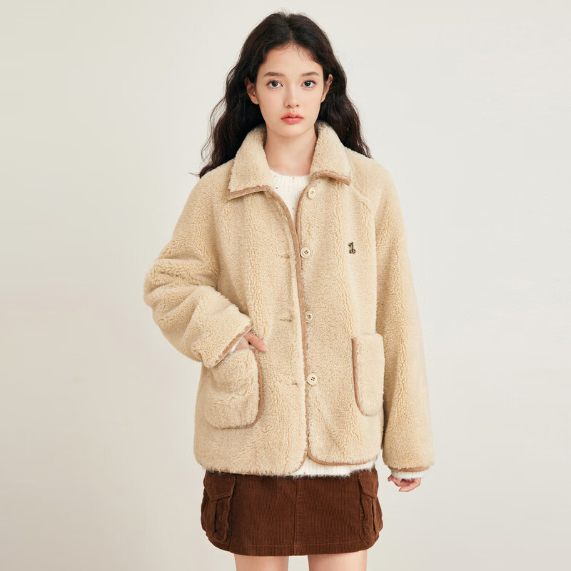 乐町学院风翻领仿羊羔毛外套 法国橡木棕(现货) XS