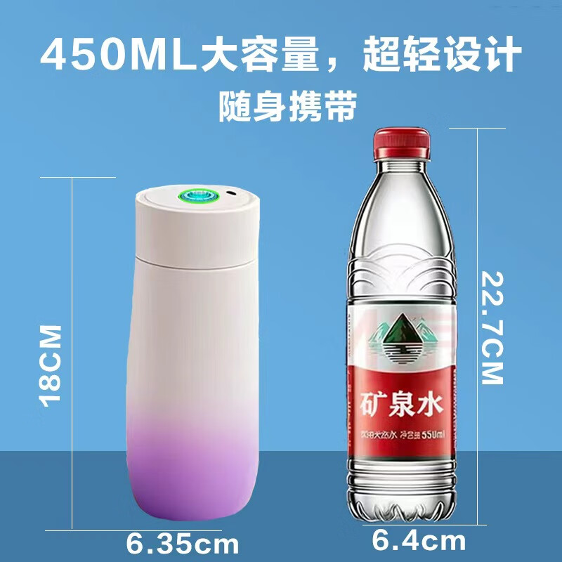 摩升指纹水杯蓝牙解锁智能指纹保温杯儿童男女学生专用316不锈钢450ML 白粉 蓝牙版