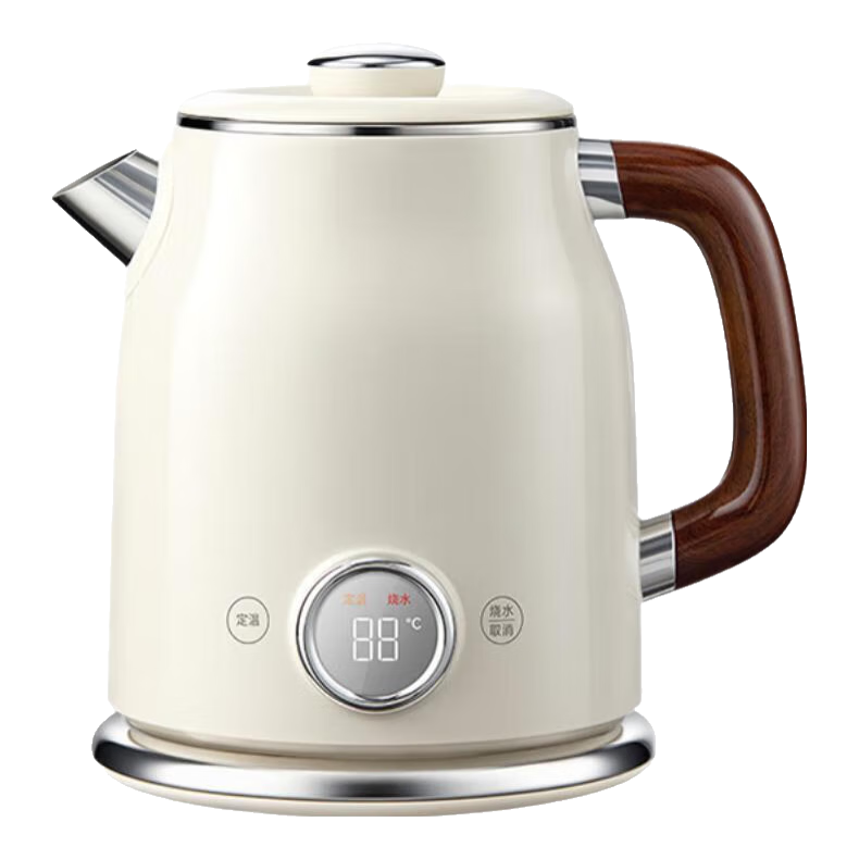 美的艺术家电水壶63Q 老爷车复古美学烧水壶56档调温 2025新款316L不锈钢内胆热水壶 进口Strix温控器 1.6L 【胡桃木纹理把手】