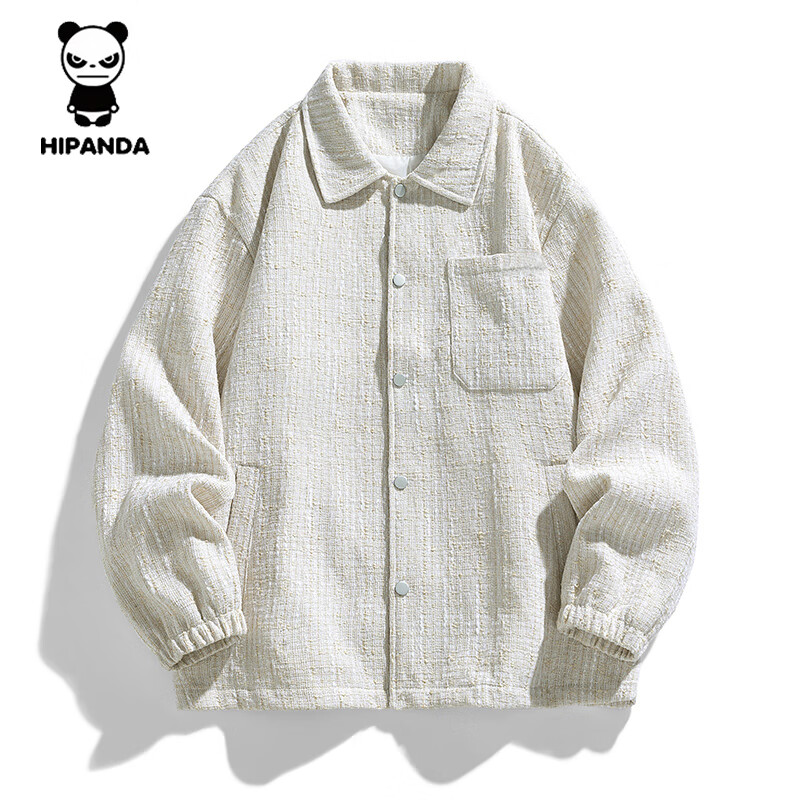 HIPANDA你好熊猫20525秋季潮牌小香风外套男休闲宽松翻领情侣款上衣男款 米白色 3XL