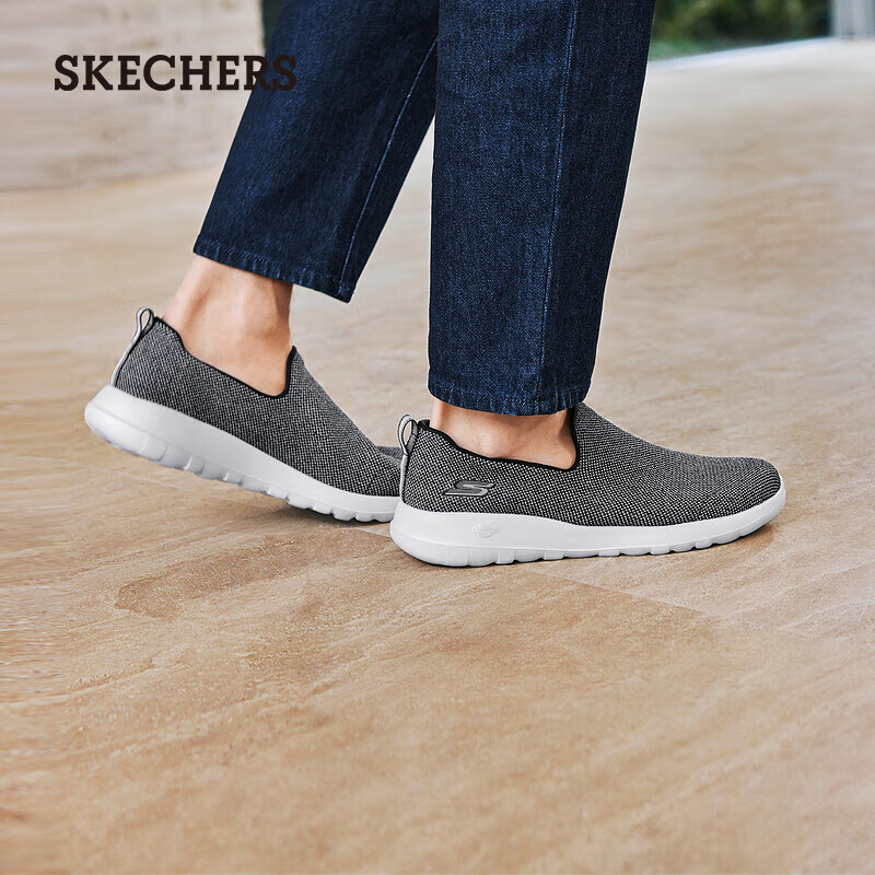 斯凯奇（Skechers）男鞋舒适一脚套休闲鞋轻便健步中老年百搭防滑运动鞋54609 黑色/灰色/BKGY 41