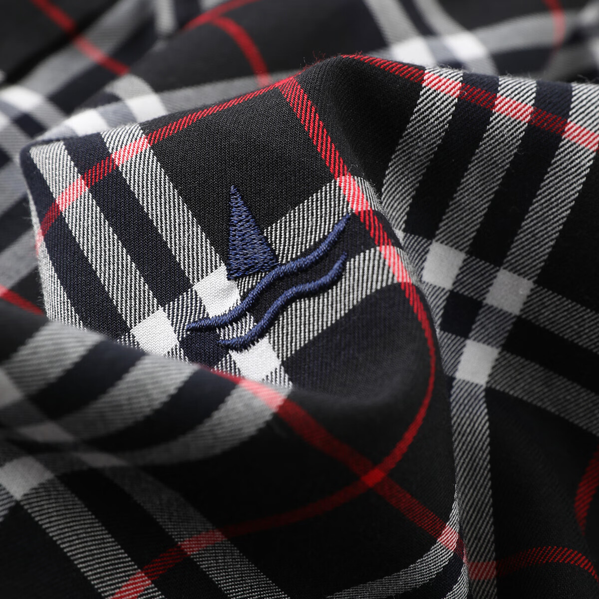 Navigare意大利小帆船时尚格纹衬衫男士2025春秋季新款丝光刺绣简约衬衣 黑/红 M