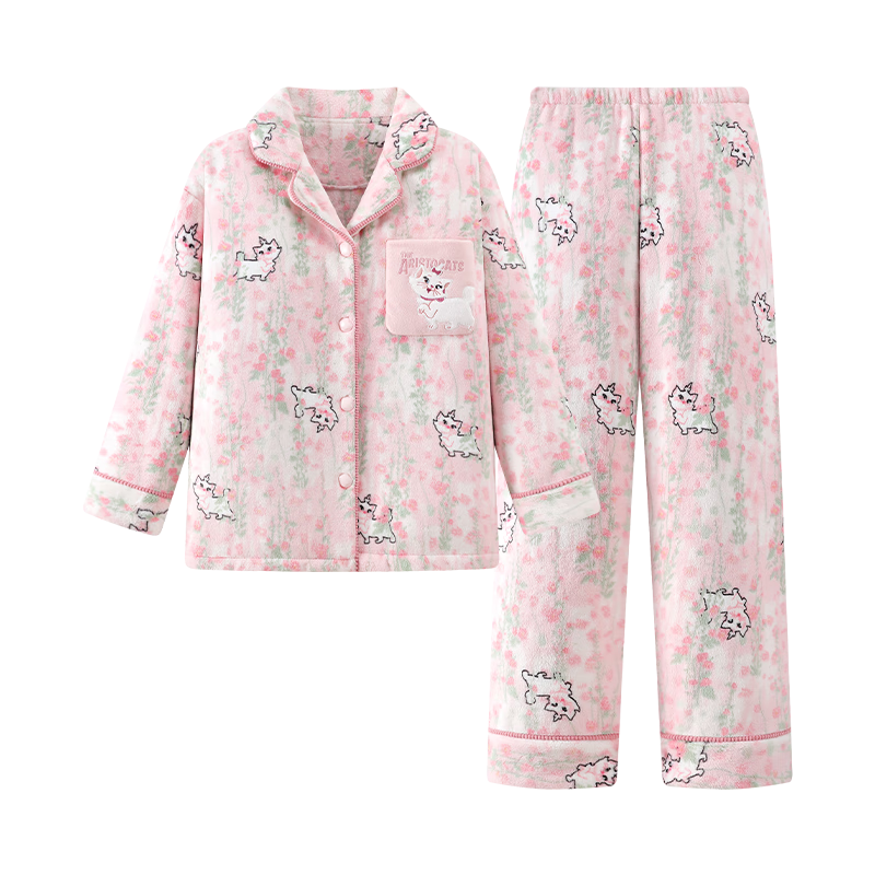 宫蝶【蓄热型】迪士尼玛丽猫秋冬法兰绒睡衣女保暖可爱卡通家居服