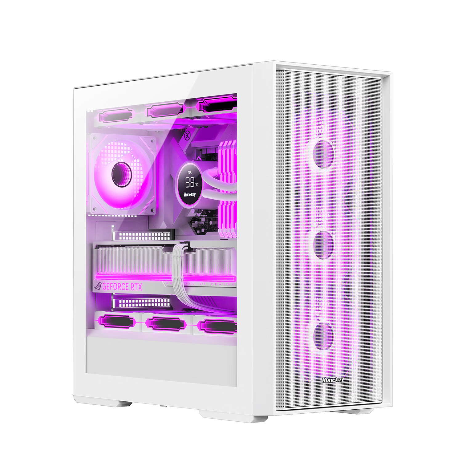 航嘉（Huntkey）G63战戟  玻璃侧透机箱  GS680C台式主机电脑游戏机箱 支持M-ATX主板/360水冷/卡扣式快拆侧板 GS680C白色+巨齿鲨360水冷+风扇*6