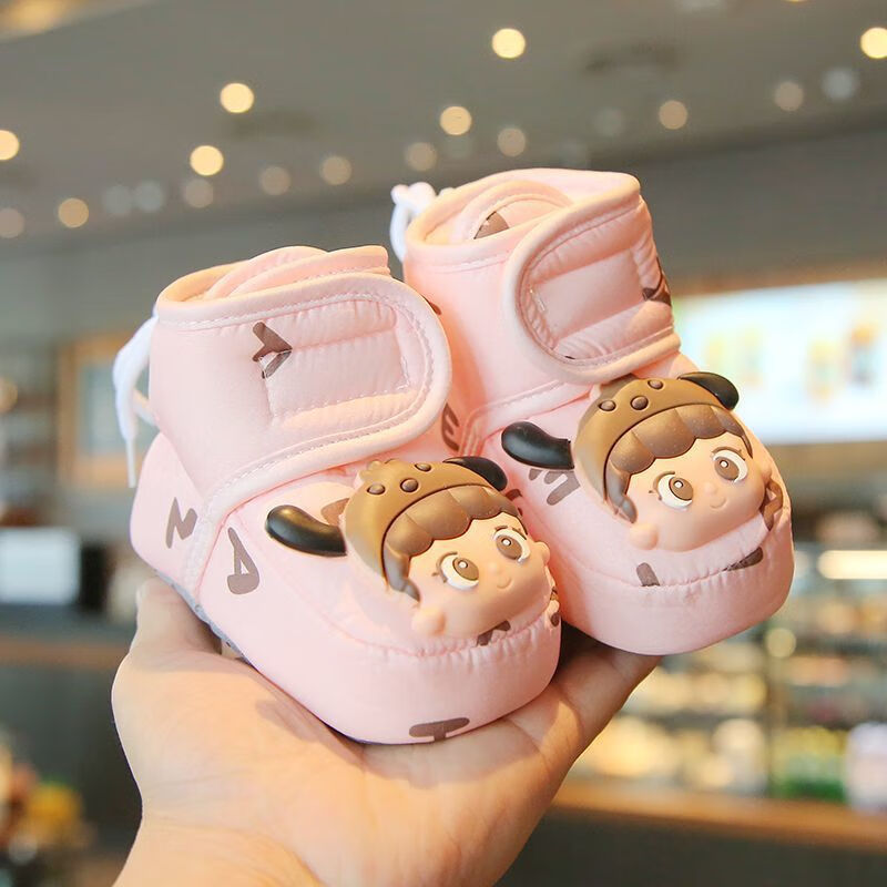 YAWULFE宝宝加绒棉鞋秋冬保暖学步鞋01岁软底 粉色大眼女孩魔术贴【秋冬加绒YZ】 11 内长cm(建议0-4个月)