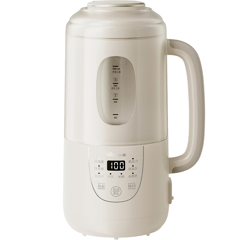 小熊（Bear）豆?jié){機1L大容量破壁機小型家用隔音罩可視玻璃窗輕音免煮免過濾316不銹鋼刀高硼硅玻璃W08P6