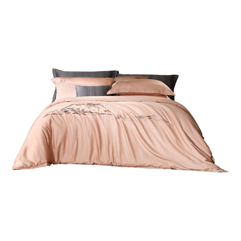 富安娜四件套纯棉长绒棉100支双股套件抗菌刺绣被套床单加大230*229cm