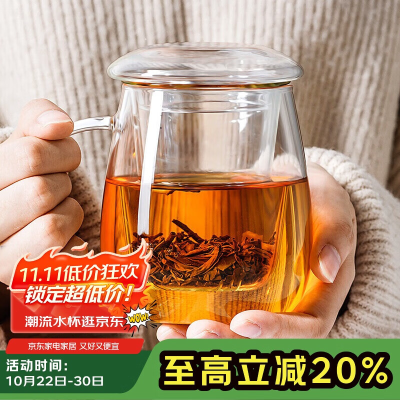 物生物（RELEA）茶杯男茶水分离杯玻璃杯水杯女办公泡茶杯子耐高温花茶杯生日礼物