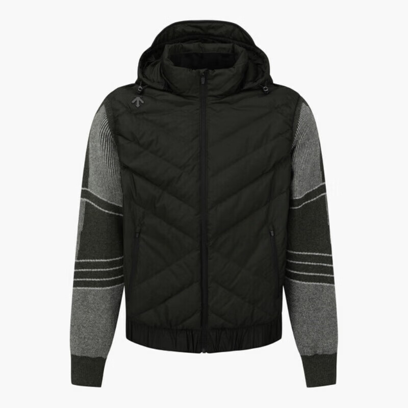 迪桑特（DESCENTE）男士羽絨服 時(shí)尚潮流百搭輕便防風(fēng)保暖舒適透氣連帽羽絨服 KHAKI/黑色 M (95)