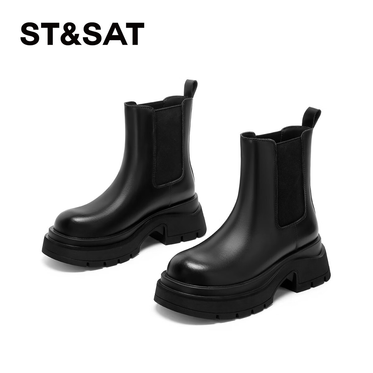 星期六厚底马丁靴女2025新款秋冬加绒百搭小短靴舒适英伦风切尔西靴女靴 黑色【加绒款】 37