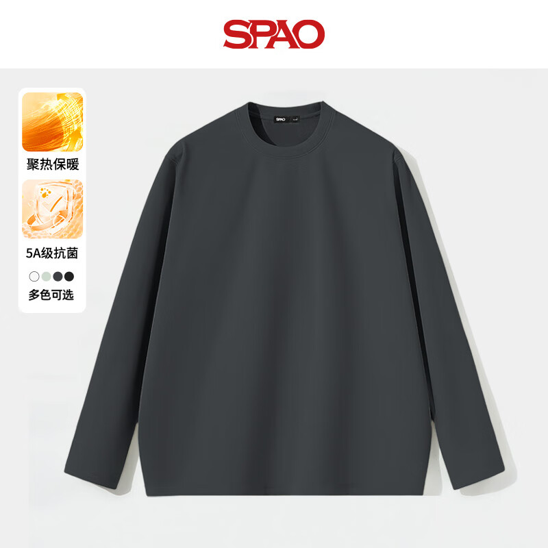 SPAO韩国同款重磅百搭长袖T恤男冬季纯色宽松休闲打底衫SPCX25SG02LD 中灰#纯色 XL 【建议140-160斤】