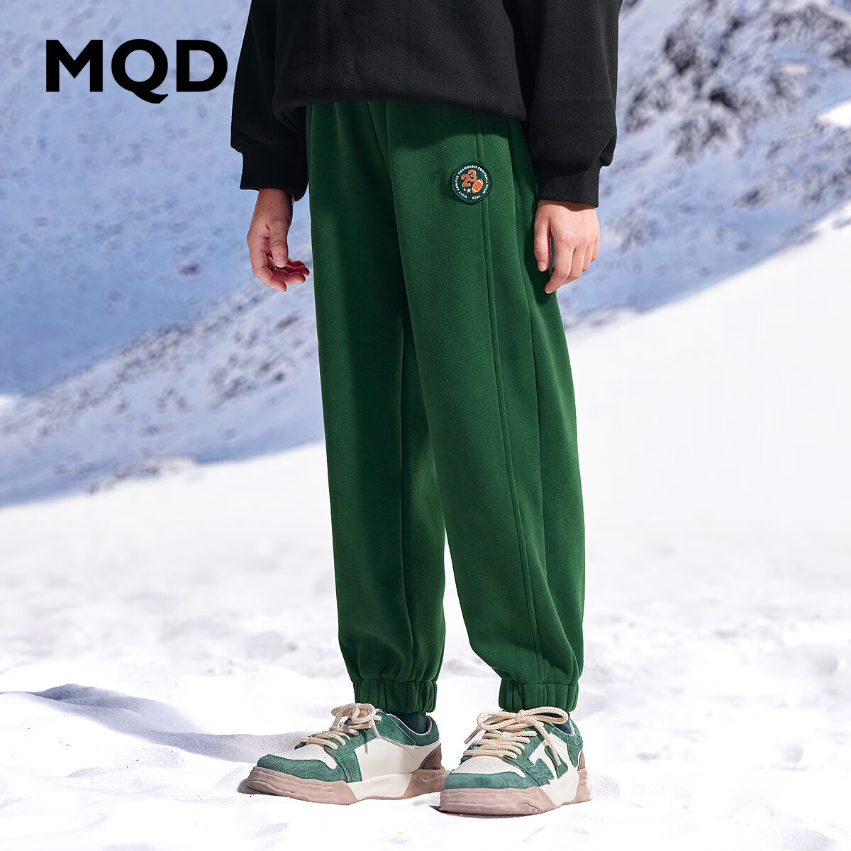 马骑顿（MQD）冬款童装儿童学院直筒时尚百搭宽松日韩风休闲裤 墨绿 110
