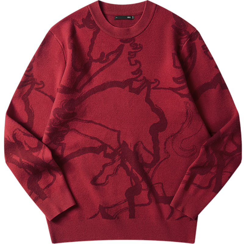 海澜之家长袖针织衫男曹骏同款马年贺岁系列提花毛衣冬季男 大红花纹8B 【预订】 XL 180/96A 推荐151~164斤