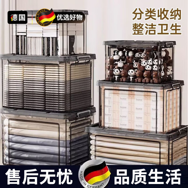 WCZ高端大容量透明收纳箱家用衣柜衣物塑料盒子玩具后备箱收纳盒子 灰透M号长28宽19.8高14.5cm 升级加厚