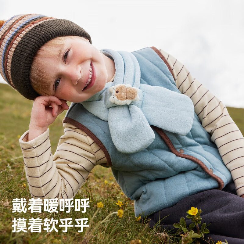 贝肽斯儿童围巾冬季男女童宝宝冬天防风婴幼儿夹棉护颈保暖围脖 粉色 【三层锁暖 柔软亲肤】 1-6岁