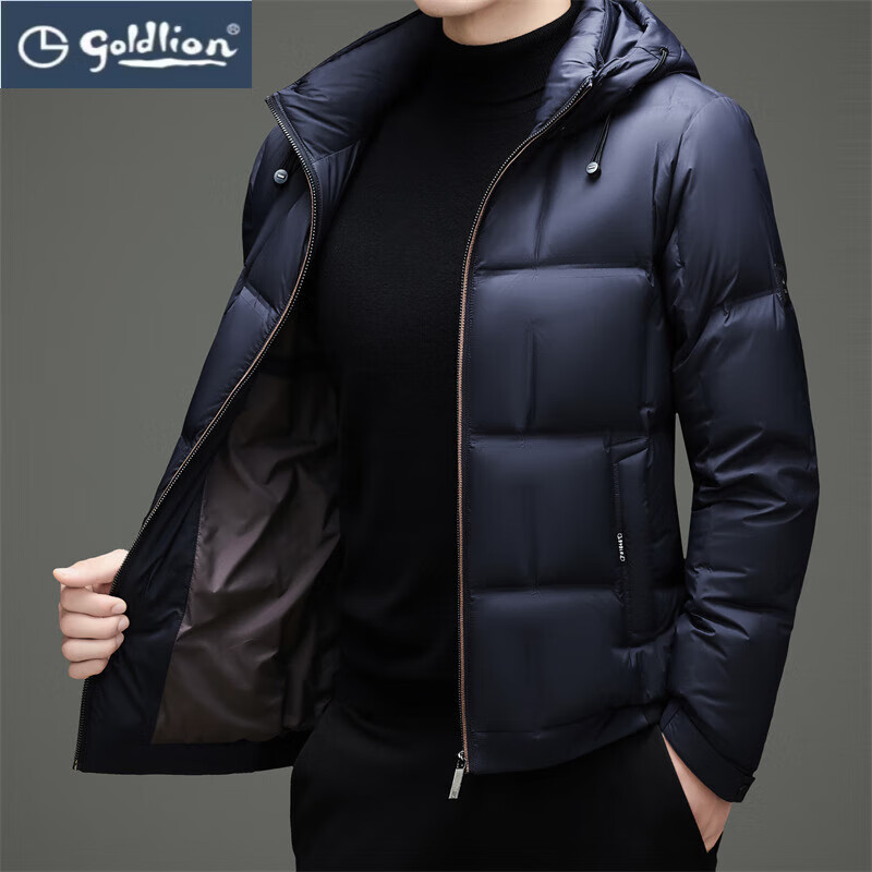 GOLDLION G+金利来男士可脱卸帽新款羽绒服冬季连帽羽绒防寒爸爸装简约休闲装 咖色 4XL 195