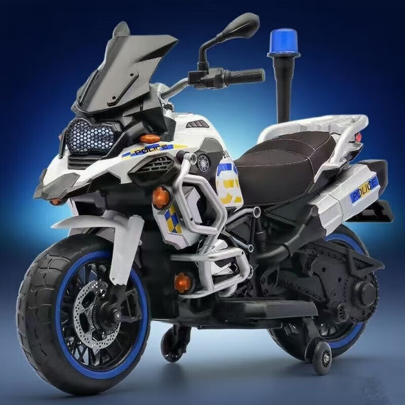 孩儿乖超大款儿童电动摩托车双人双座男女宝宝大人小孩双人充电生日礼物 白色警灯静音电机+24v8超大电瓶+皮座+软轮