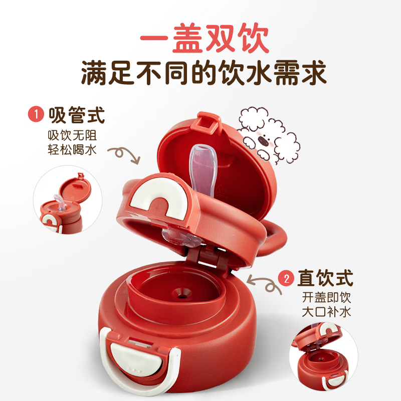 贝亲×miiiiichan儿童保温杯小学生喝水杯双饮杯 316不锈钢 600ML 小汽车-杯套背带