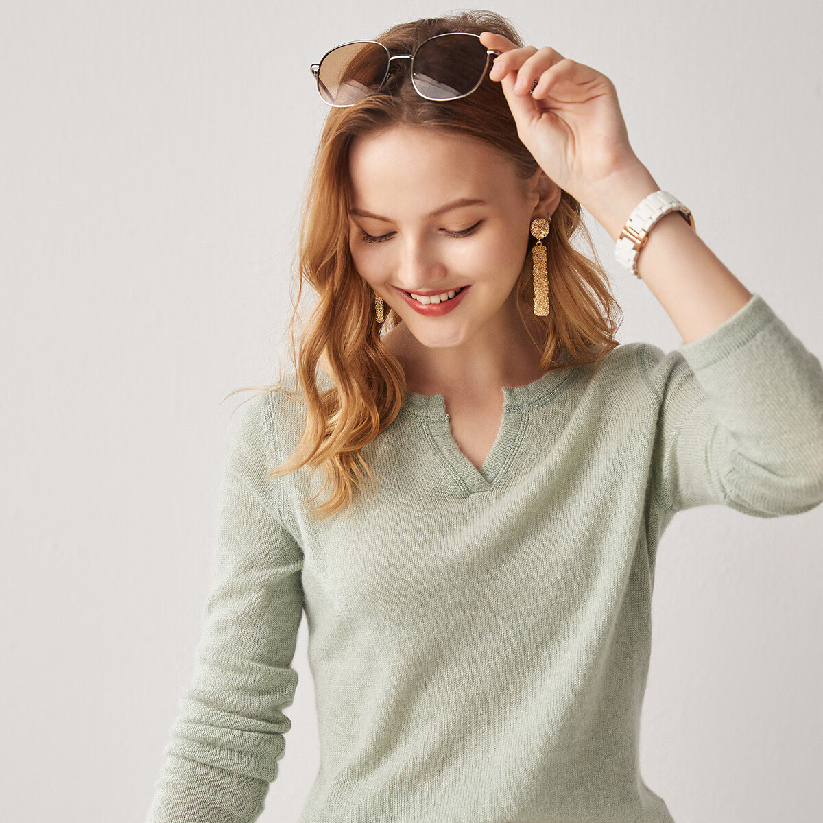 帕罗（PALUOPO）2025精致亨利领山羊绒衫女士秋冬款毛衣打底针织衫ET19156R 香绿夹花 M 160/100