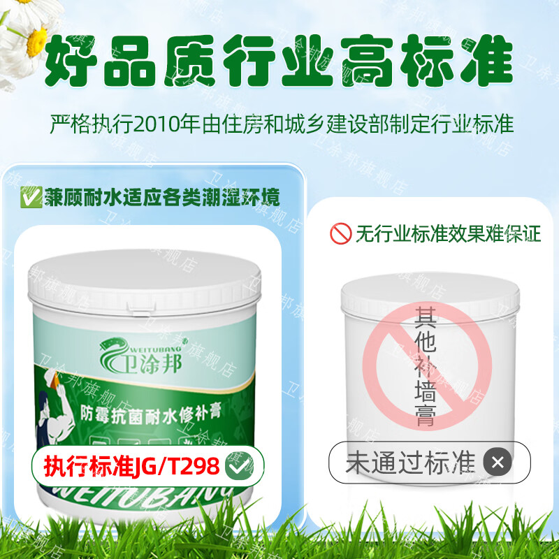 卫涂邦补墙膏墙面修补膏白色墙体修复腻子膏墙壁白墙补墙漆家用防水防潮 补墙膏 1kg*1件 【抗裂\耐水\防霉】约1平方+送工具