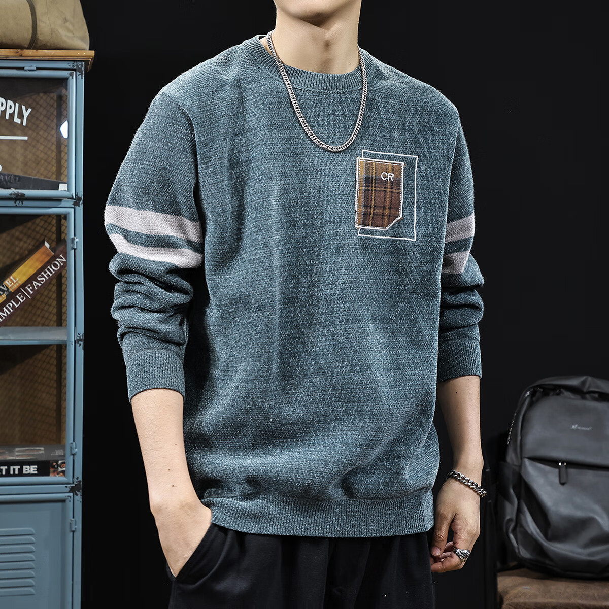 新百伦加绒毛衣男士秋冬款加厚保暖针织衫长袖休闲毛线衣内搭上衣男 驼色 加绒 L 码【建议120-135斤】