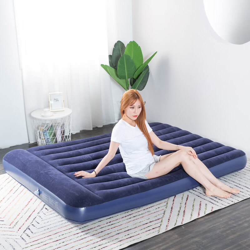 舒士奇充气床加厚 家用单人户外便携气垫床双人床充气床垫 可折叠气垫床 200*150*25cm双人(蓝色家用电泵套餐)