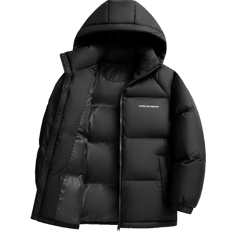 雪中飞25年秋冬新款羽绒服男女短款连帽时尚面包服90绒拼色加厚保暖外套