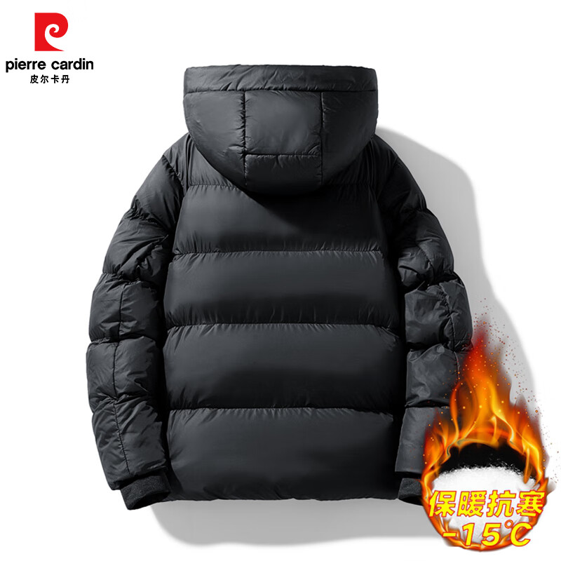 皮尔卡丹棉衣男2025冬季新款加厚保暖防寒短款连帽宽松上衣潮牌外套棉服 黑色 2XL 建议【160-180斤】