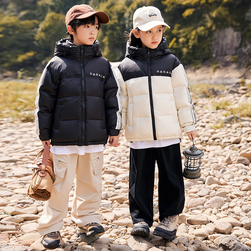 ABC KAIA新款中大童儿童羽绒服男童女童装面包服白鸭绒加厚保暖洋气外套 黑色 160