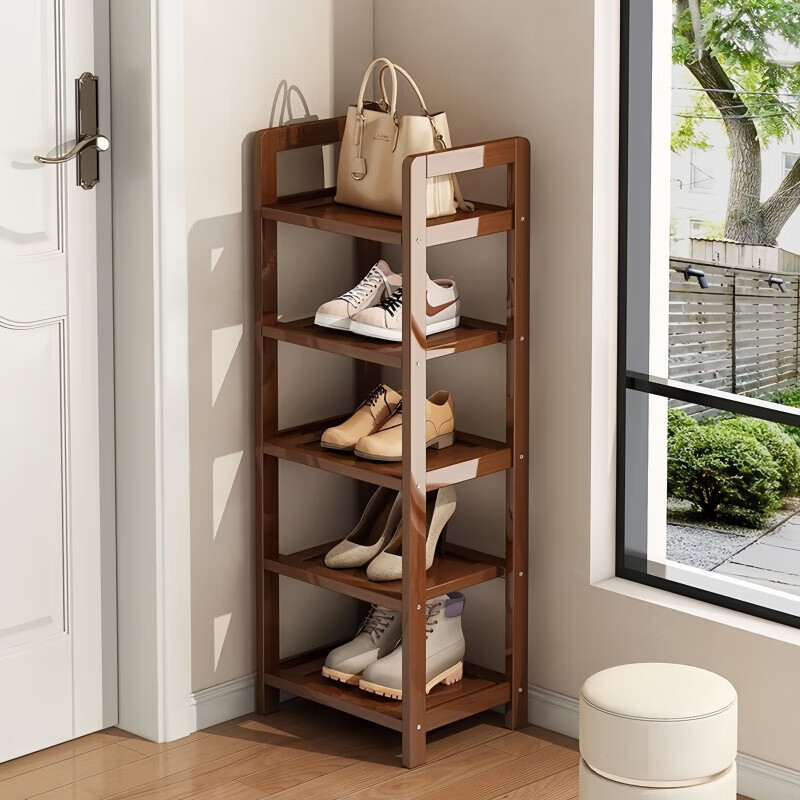 馨婺家鞋架小型窄小多层鞋柜门口家用进门室内组合简易室内宿舍收纳鞋架 茶色三层-长30cm【加厚加固】