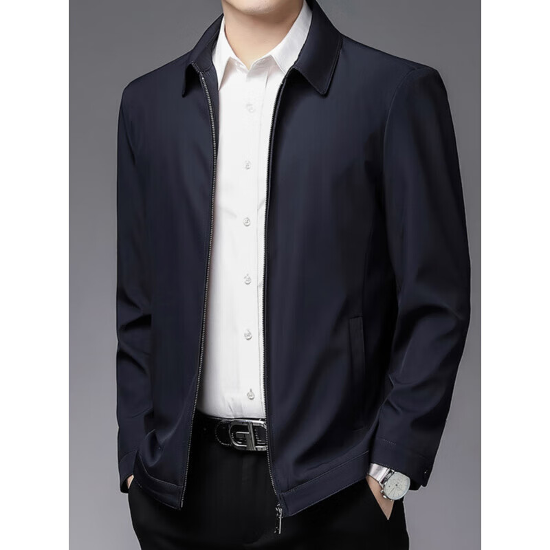 KBXNG劲霸春秋商务休闲男士翻领薄款夹克中年爸爸装外套宽松大码公务 上青 3XL 190