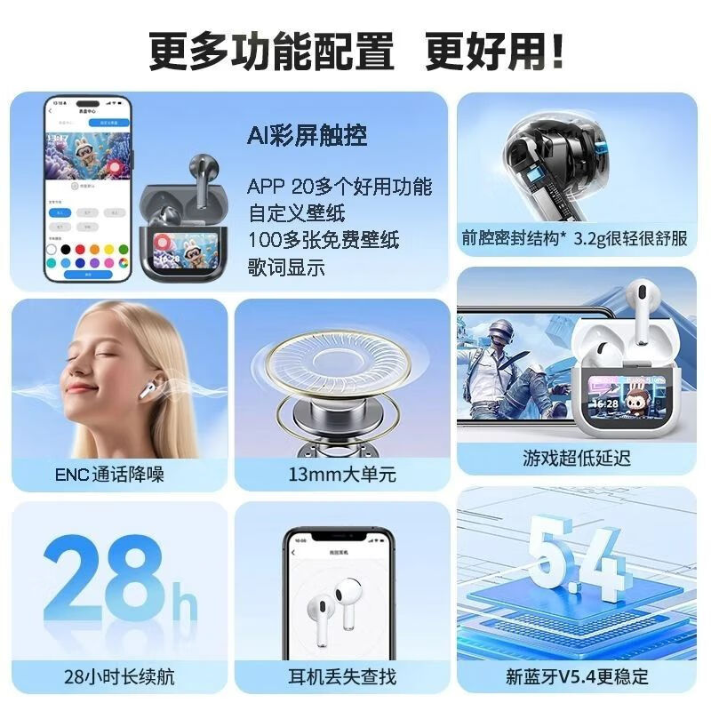 闻卡2026新款官方顶配智能降噪自定义壁纸长续航等等多功能蓝牙无线耳机12代Pro 闻卡官方品牌直售12Pro【巅峰版】 皓月白