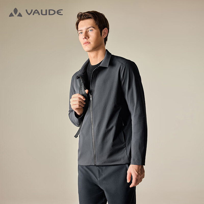 巍德(VAUDE)软壳衣CORDURA防风防水商务行政夹克男防刮蹭简约通勤外套男翻领 VAUDE黑-503 M【推荐身高170-180,130-140斤】