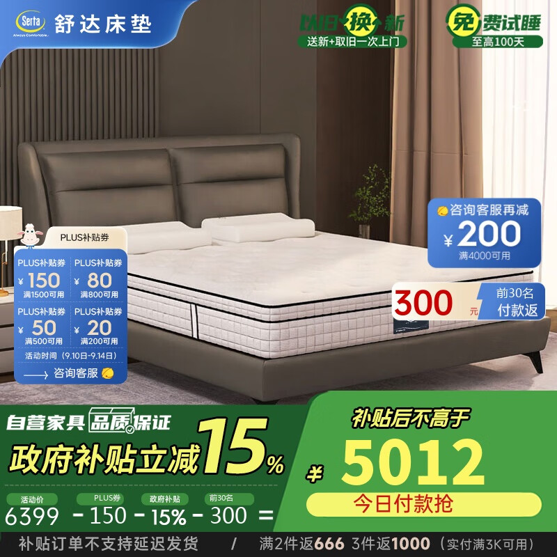 舒达（serta）乳胶床垫MIRA COIL连续弹簧支撑系统软硬双面25CM致眠床垫1.8x2米