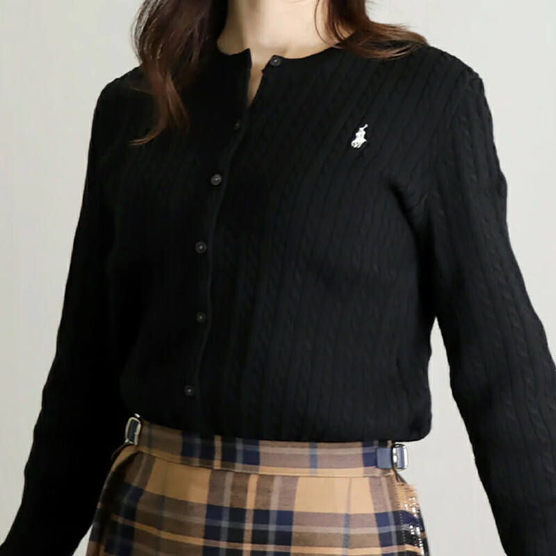 Polo Ralph Lauren拉夫劳伦女生针织衫女大童女士纯棉开衫上衣保暖秋冬 313543047  POLO BLACK M （建议身高140cm）
