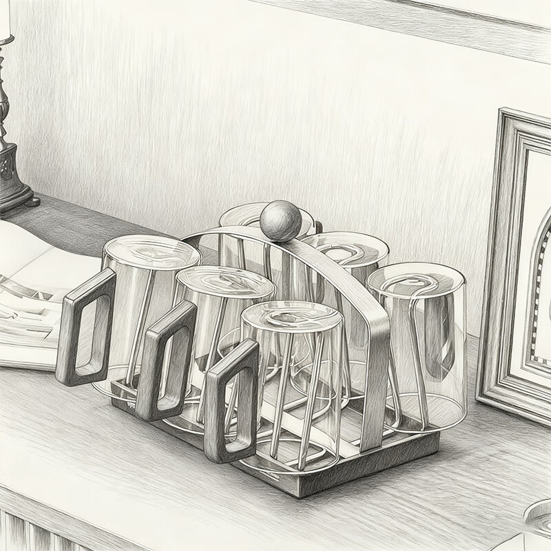 尔思家架子置物架沥水杯玻璃杯架倒挂茶杯家用客厅杯子架托盘红酒杯架 黑色