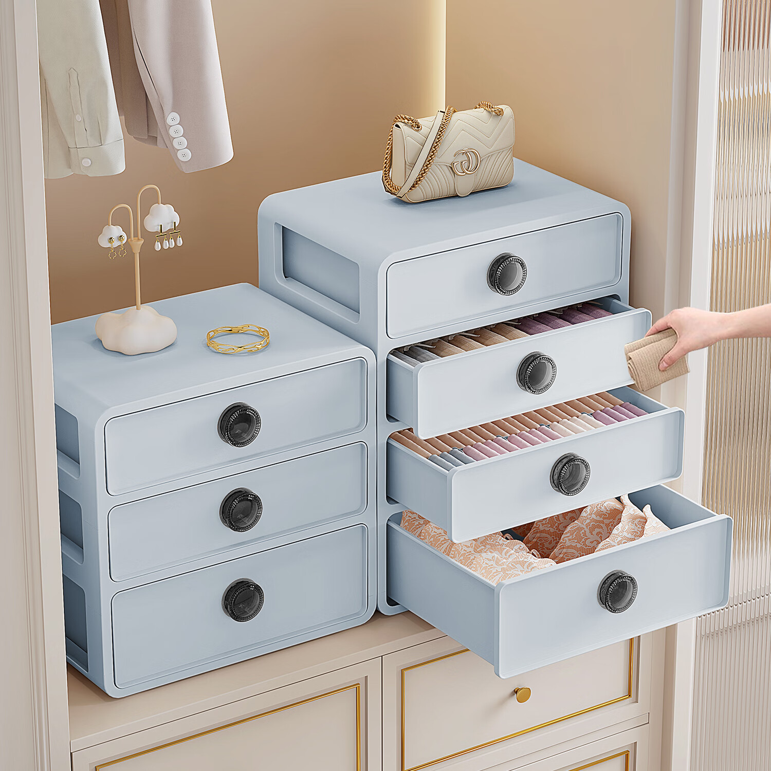 纳份爱内衣收纳盒抽屉式衣柜收纳分层神器贴身衣物袜子内裤三合一整理盒 香薰内衣盒2层内衣【无格】+内裤【10格】 .