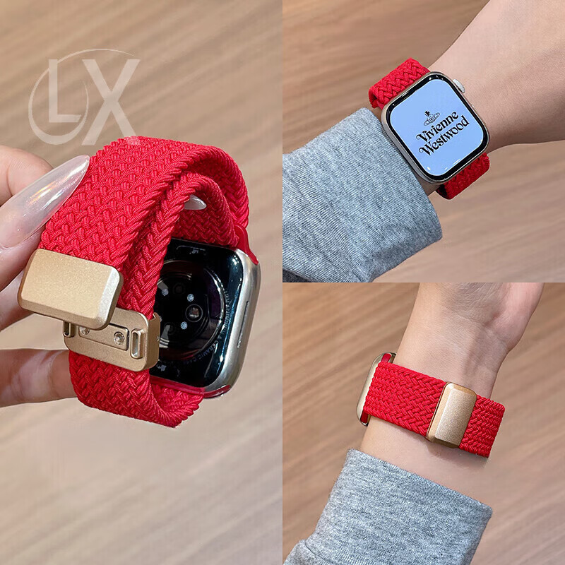 适用苹果iwatch9手表S10表带applewatchS11表带尼龙编织789磁吸SE 新星光红点星光 适用ultra1/2/3 49mm