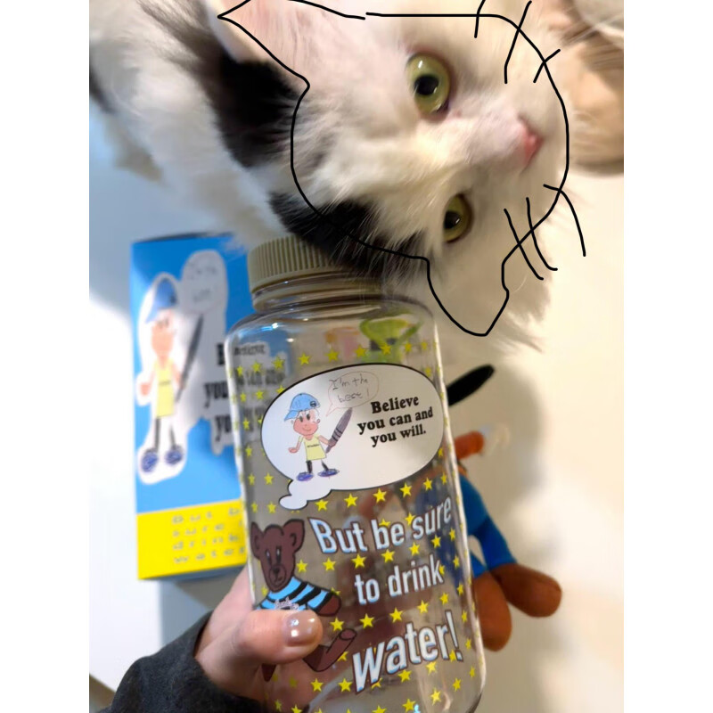 覆古印花y2k女孩1000ml大容量水杯通勤健身可携式塑料杯子 覆古印花杯1祇(1000ml)