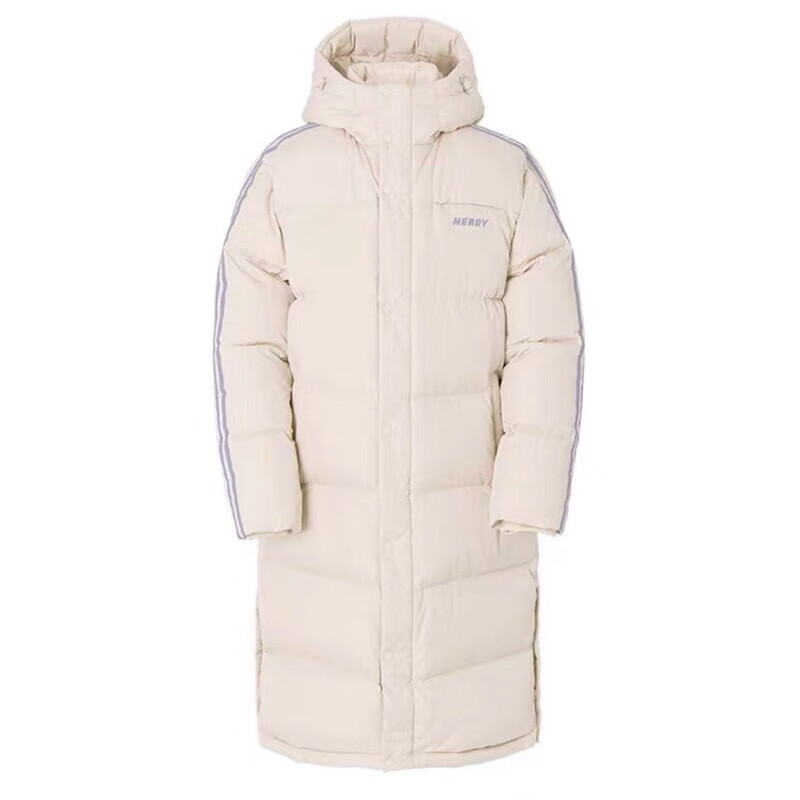 NERDY韓國潮牌秋冬情侶同款中長(cháng)款連帽羽絨服寬松休閑保暖外套女 象牙白 XS 【80-110斤】