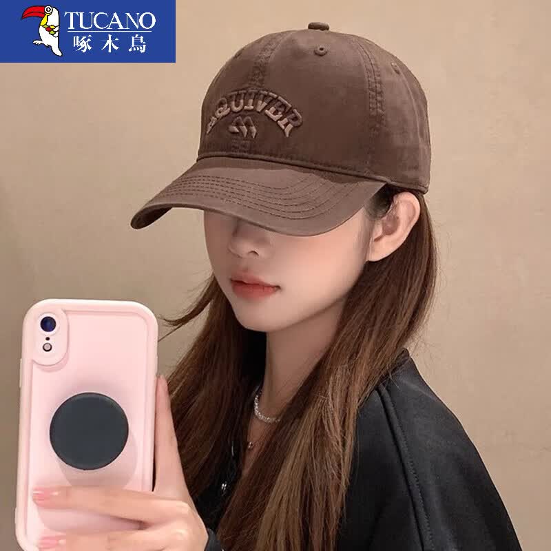 啄木鸟棒球帽深顶鸭舌帽女大脸加大加宽帽檐2025年春新款软顶显脸小网红 咖啡色 均码 (54-60c)可调节