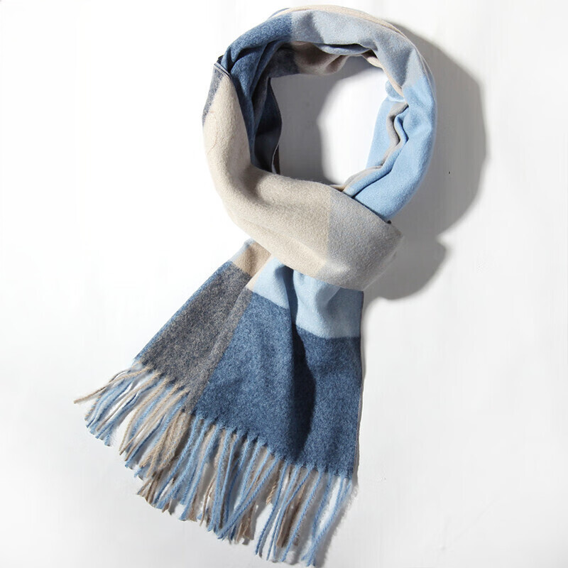 达芬奇密码 秋冬季保暖围巾女欧美风学生围脖情侣格子披肩  2# 天蓝卡其（205*35cm）