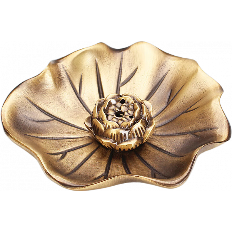 福笙堂（FUSUNTANG）純銅香爐蓮花香插家用室內檀香爐點(diǎn)香座彷古線(xiàn) 線(xiàn)香爐上香臥香爐 【純銅蓮花香插】