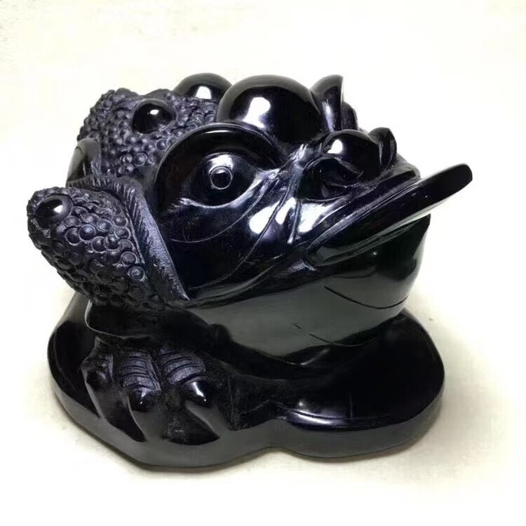 黑曜石三足金蟾摆件金蟾蜍金蝉摆件家居摆设桌面开业庆典礼物